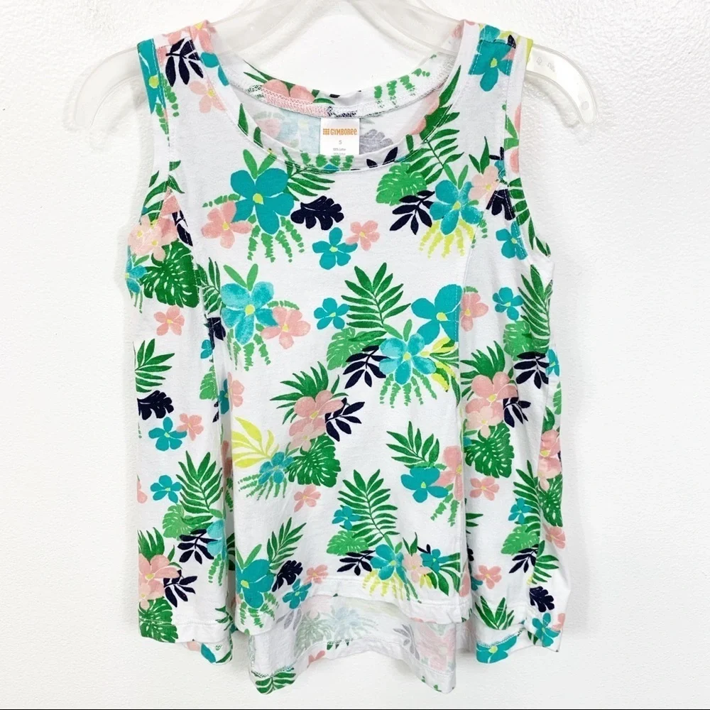Girls Gymboree Green Floral Print Swing Top